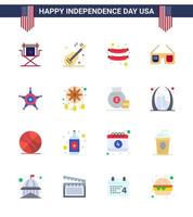 ensemble de 16 icônes de la journée des états-unis symboles américains signes de la fête de l'indépendance pour la police usa vecteur