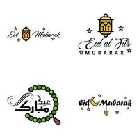 eid vente calligraphie pack de 4 lettres décoratives écrites à la main étoiles lune lampe isolé sur fond blanc vecteur