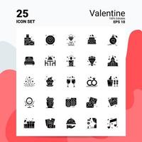 25 jeu d'icônes de la saint-valentin 100 fichiers eps 10 modifiables idées de concept de logo d'entreprise conception d'icône de glyphe solide vecteur