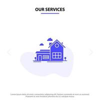 nos services accueil maison espace villa ferme solide glyphe icône modèle de carte web vecteur