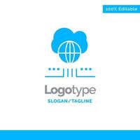 modèle de logo solide bleu nuage réseau mondial de commercialisation place pour slogan vecteur