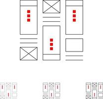 cadrage filaire croquis idée filaire jeu d'icônes de ligne noire audacieuse et mince vecteur