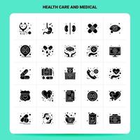 ensemble d'icônes médicales et de soins de santé solides 25 ensemble d'icônes noires de conception de style de glyphe vectoriel ensemble d'idées d'affaires web et mobiles illustration vectorielle de conception