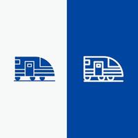 station métro ligne de transport et glyphe icône solide bannière bleue ligne et glyphe icône solide bannière bleue vecteur