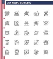 joyeux jour de l'indépendance 4 juillet ensemble de 25 lignes pictogramme américain d'insigne de police bougie usa argent modifiable usa day vector design elements