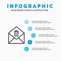 icône de ligne de suppression de message électronique avec fond d'infographie de présentation en 5 étapes vecteur