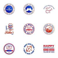 bonne fête des pères salutation lettrage à la main badges 9 typo bleu et rouge isolé sur blanc modèle de conception de typographie pour affiche bannière carte-cadeau t-shirt impression étiquette autocollant rétro vintage style ve vecteur