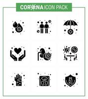 coronavirus 9 solide glyphe noir icône sur le thème de l'épidémie corona contient des icônes telles que les émetteurs de soins de santé épidémiques soins cardiaques coronavirus viral 2019nov élément de conception de vecteur de maladie
