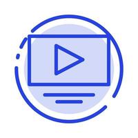 lecture vidéo youtube icône de ligne en pointillé bleu vecteur