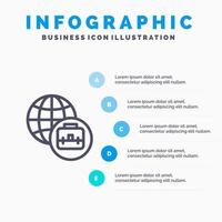 icône de ligne d'affaires internationale avec fond d'infographie de présentation en 5 étapes vecteur