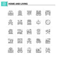 25 maison et vie jeu d'icônes fond vectoriel