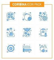9 pack d'icônes d'épidémie de coronavirus bleu sucer comme ballon de recherche en médecine de chauve-souris corona coronavirus viral 2019nov éléments de conception de vecteur de maladie