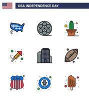 joyeux jour de l'indépendance 4 juillet ensemble de 9 lignes plates remplies pictogramme américain du bureau jour cactus festival feu travail modifiable usa day vector design elements