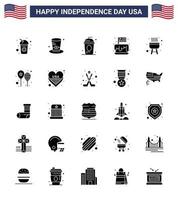 ensemble de 25 icônes de la journée des états-unis symboles américains signes de la fête de l'indépendance pour les états-unis vecteur