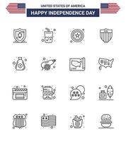 joyeux jour de l'indépendance usa pack de 16 lignes créatives d'argent comptant star dollar sécurité modifiable usa day vector design elements