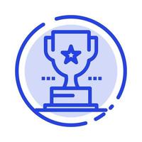 coupe trophée prix réalisation icône ligne pointillée bleue vecteur