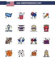 usa joyeux jour de l'indépendancepictogramme ensemble de 16 lignes simples remplies à plat d'éléments de conception de vecteur de jour de hockey sur glace bloon festival modifiables