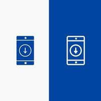 application mobile application mobile flèche vers le bas ligne et glyphe icône solide bannière bleue ligne et glyphe icône solide bannière bleue vecteur