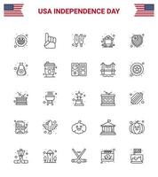 joyeux jour de l'indépendance pack d'icônes de 25 lignes pour le web et l'impression dollar protection corn dog american mine modifiable usa day vector design elements