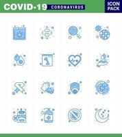 icônes de sensibilisation au coronavirus 16 icône bleue virus corona liée à la grippe telle que l'infection virale test d'incident sanguin coronavirus viral 2019nov éléments de conception de vecteur de maladie
