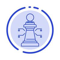 jeu de stratégie pour ordinateur portable d'échecs icône de ligne en pointillé bleu vecteur