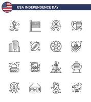 16 icônes usa créatives signes d'indépendance modernes et symboles du 4 juillet du bureau usa insigne drapeau coeur éléments de conception vectoriels modifiables usa day vecteur
