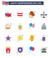 ensemble de 16 icônes de la journée des états-unis symboles américains signes de la fête de l'indépendance pour la nourriture ronde cowboy beignet loi modifiable éléments de conception vectorielle de la journée des états-unis vecteur