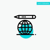 monde éducation globe crayon turquoise point culminant cercle icône vecteur