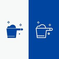 jauge de détergent de nettoyage ligne d'entretien ménager et glyphe icône solide bannière bleue ligne et glyphe icône solide bannière bleue vecteur
