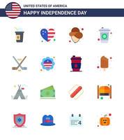 usa jour de l'indépendance ensemble plat de 16 pictogrammes usa de sport de glace américain usa hokey cola modifiable usa day vector design elements