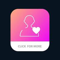 utilisateur amour coeur bouton application mobile android et ios version glyphe vecteur