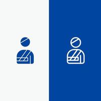 patient utilisateur blessé hôpital ligne et glyphe icône solide bannière bleue ligne et glyphe icône solide bannière bleue vecteur