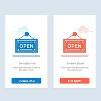 panneau de magasin ouvert bleu et rouge téléchargez et achetez maintenant le modèle de carte de widget web vecteur