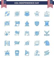 usa joyeux jour de l'indépendance ensemble de pictogrammes de 25 blues simples de l'argent du monument sac américain dollar modifiable usa day vector design elements