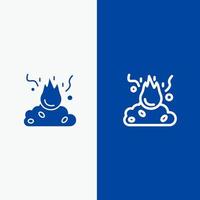 brûler le feu pollution des ordures ligne de fumée et glyphe icône solide bannière bleue ligne et glyphe icône solide bannière bleue vecteur