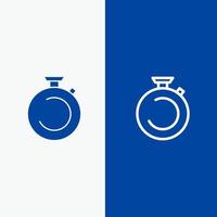 boussole horloge chronomètre minuterie montre ligne et glyphe icône solide bannière bleue ligne et glyphe icône solide bannière bleue vecteur