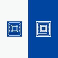 puce ordinateur cpu matériel processeur ligne et glyphe icône solide bannière bleue ligne et glyphe icône solide bannière bleue vecteur