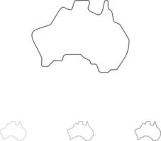carte de localisation du pays australien voyage jeu d'icônes de ligne noire audacieuse et mince vecteur