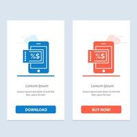 rabais sur les achats mobiles bleu et rouge téléchargez et achetez maintenant le modèle de carte de widget web vecteur