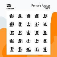 25 jeu d'icônes d'avatar féminin 100 fichiers eps modifiables 10 idées de concept de logo d'entreprise conception d'icône de glyphe solide vecteur