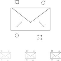 message mail email jeu d'icônes de ligne noire en gras et mince vecteur