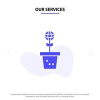 nos services éco environnement moule nature plante solide glyphe icône modèle de carte web vecteur