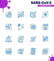 icône de sensibilisation au coronavirus 16 icônes bleues icône incluse virus de la respiration horloge bouclier protection coronavirus viral 2019nov éléments de conception de vecteur de maladie
