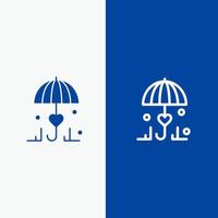 parapluie dassurance ligne damour sécurisée et glyphe icône solide bannière bleue ligne et glyphe icône solide bannière bleue vecteur