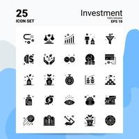 25 jeu d'icônes d'investissement 100 eps modifiables 10 fichiers idées de concept de logo d'entreprise conception d'icône de glyphe solide vecteur
