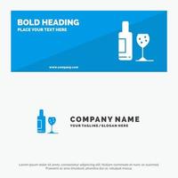bouteille de boisson verre amour icône solide bannière de site Web et modèle de logo d'entreprise vecteur