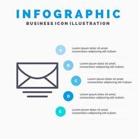 icône de ligne globale de message électronique de courrier électronique avec fond d'infographie de présentation en 5 étapes vecteur