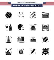 16 usa solide glyphe pack de signes et symboles de la fête de l'indépendance du vin usa célébration vidéo américain modifiable usa day vector design elements