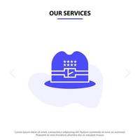 nos services chapeau casquette icône de glyphe solide américain modèle de carte web vecteur