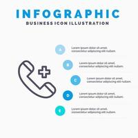 appeler sonner l'icône de la ligne de suppression du téléphone de l'hôpital avec 5 étapes présentation infographie arrière-plan vecteur